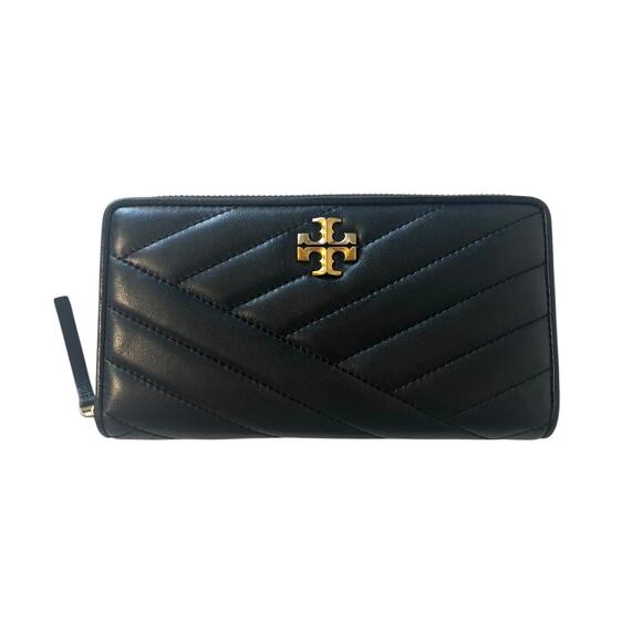Tory Burch Handbags - Tory Burch Kira Chevron Quilted Leather Zip Continental Wallet Black Gold